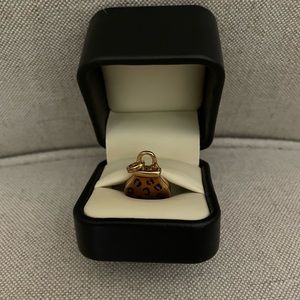 Italian 14K Gold Enamel Leopard, Animal Print Handbag Purse Pendant Charm New